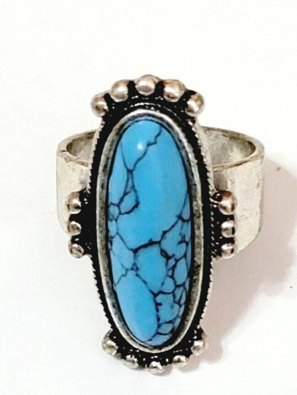 Vintage Aqua Blue Fashion Ring Size 6.5' Dyed Howlite Silver-tone Retro r-67